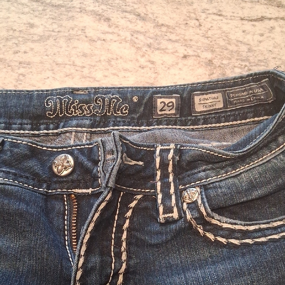 Miss Me Blue Skinny Jeans with Distinctive Stitching